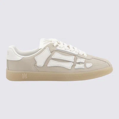 AMIRI SAND SUEDE AND WHITE LEATHER PACIFI BONES SNEAKERS