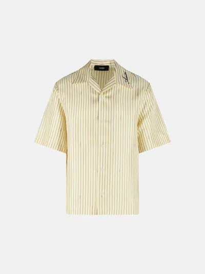 Amiri Script Bowling Silk Shirt Short Sleeves In Yellow