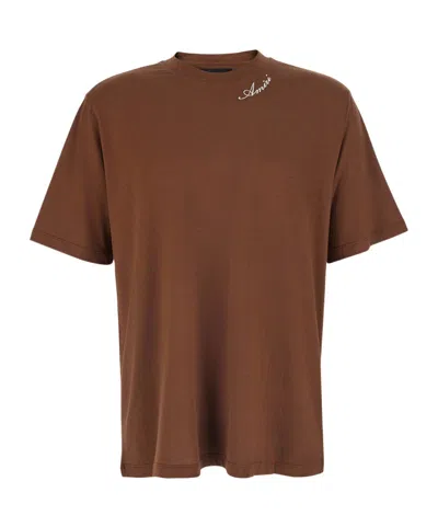 Amiri Script Logo Cotton T-shirt In Burgundy