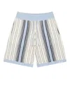 Amiri Script Stripe Knitted Shorts Drawstring In Blue
