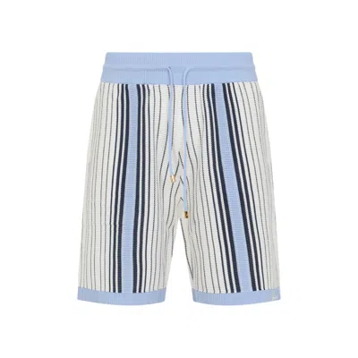 Amiri Script Stripe Knitted Shorts Drawstring In Blue