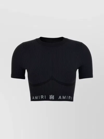 Amiri Seamless Ribbed Crop Top In Black