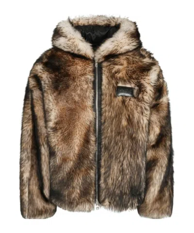 Amiri Shearling Zip Hooded Jacket In Brown