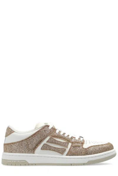 Amiri White & Gold Shimmer Skel Top Low Sneakers In Beige