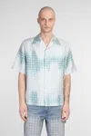 Amiri Geometric Pattern Short Sleeve Satin Top In Green