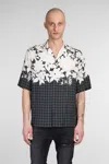 Amiri Garden Black Bowling Shirt With Cuban Collar And All-over Floral Print In Tech Fabric Man In Black