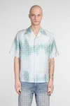 Amiri Geometric Pattern Short Sleeve Satin Top In Green