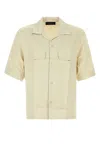 Amiri Embroidered Satin Shirt With Chest Pockets In Beige O Tan