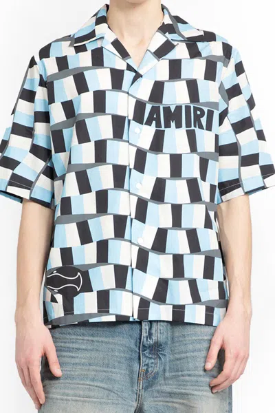 Amiri Geometric-print Cotton Shirt In Blue