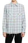 Amiri Mens Sea Blue Shotgun Distressed Regular-fit Cotton Flannel Shirt In Blue