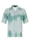 Amiri Geometric Pattern Short Sleeve Satin Top In Gray