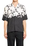 Amiri Garden Black Bowling Shirt With Cuban Collar And All-over Floral Print In Tech Fabric Man In Multicolor