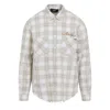 Amiri Light Camel Cotton Bleach Patch Flannel Bandana Shirt In Gray