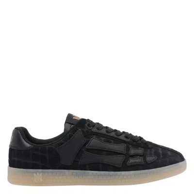 Amiri Pacific Bones Crocodile-effect Suede Sneakers In Black