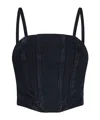 Amiri Cropped Denim Bustier Top With Spaghetti Straps In Black