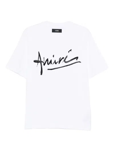 Amiri Short Sleeve Crew Neck T-shirt With Signature Logo In White