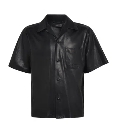 Amiri Short-sleeve Logo Leather Shirt In Black