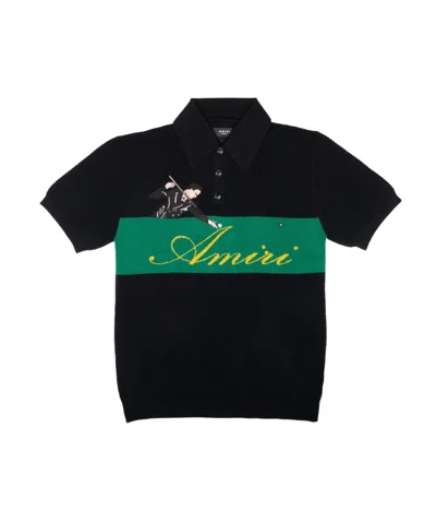 Amiri Short Sleeve Polo Shirt In Black