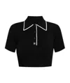 Amiri Cropped Polo Knit Top With Ribbed Texture In Black