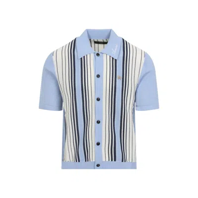 Amiri Short-sleeve Striped Shirt With Textured Finish In Blue