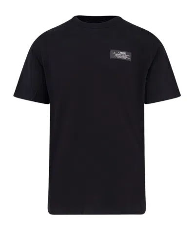 Amiri Black Crewneck T-shirt With Logo Patch On The Front And Maxi Logo Print On The Rear