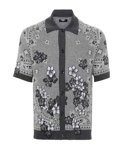 Amiri Floral-jacquard Knitted Shirt In Gray