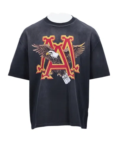 Amiri 'ma Eagle'  Black Crewneck T-shirt With Maxi Logo Print On The Front And Maxi Logo Lettering On The In Multicolor