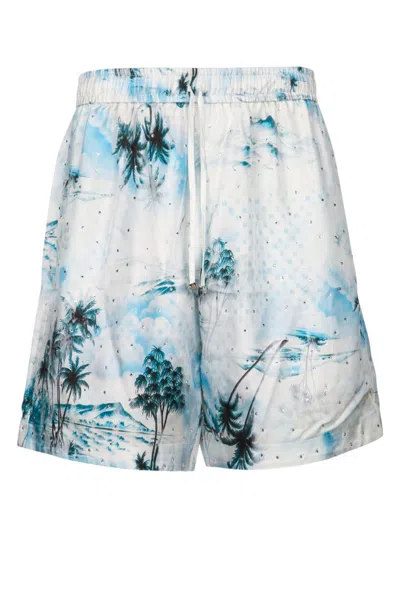 Amiri Tropical Print Lightweight Shorts With Elastic Waistband In Multi