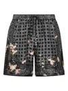 Amiri Silk Bermudas With Pattern And Adjustable Waistband In Black