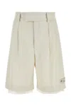 Amiri Pleated Bermuda Shorts In Textured Fabric In White