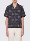 Amiri Silk Bowling Shirt With Cuban Collar And All-over Geometric Print In Blue