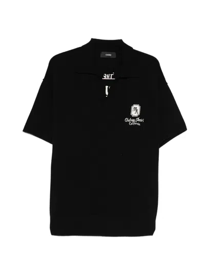 Amiri Short-sleeved Knit Polo With Embroidered Logo In Black