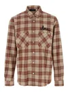 Amiri 'shotgun' Beige Shirt With Logo Print On Front And Rear And  All-over Check Motif