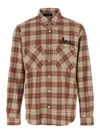 Amiri 'shotgun' Beige Shirt With Logo Print On Front And Rear And  All-over Check Motif In Beige