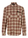 Amiri 'shotgun' Beige Shirt With Logo Print On Front And Rear And  All-over Check Motif In Cotton Man In Brown