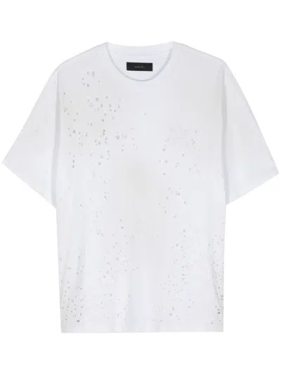 Amiri Crew Neck Distressed Detailing In White