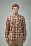 Amiri 'shotgun' Beige Shirt With Logo Print On Front And Rear And  All-over Check Motif In Brown