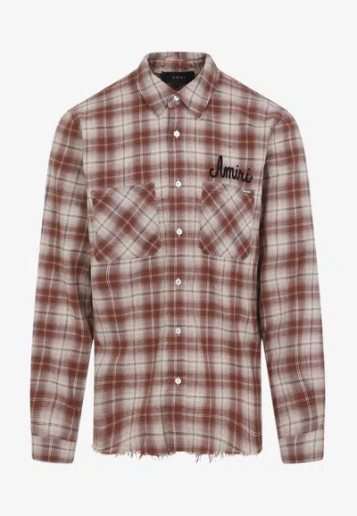 Amiri Shotgun Flannel Check Long-sleeved Shirt In Brown