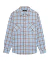 Amiri Mens Sea Blue Shotgun Distressed Regular-fit Cotton Flannel Shirt In Gray