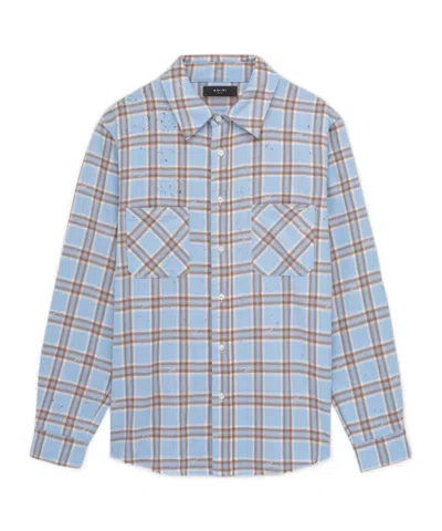 AMIRI AMIRI SHOTGUN FLANNEL FRAYED HEM SHIRT