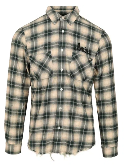 Amiri Mens Shotgun Logo-embroidered Cotton-flannel Shirt Evergreen