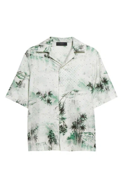 Amiri Shotgun Tropical Print Silk Camp Shirt In Mineral