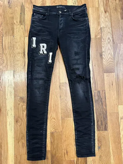 Pre-owned Amiri Side Patch Letters Black Denim Jeans Size 30