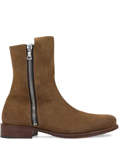 Amiri Side-zip Suede Boots In Brown