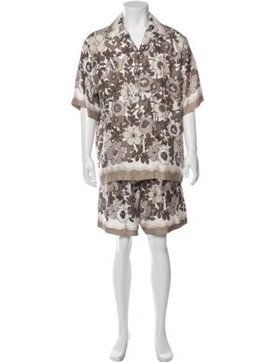 Pre-owned Amiri Silk Floral Print Pajama Set In Neutral