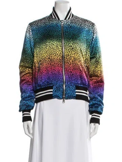 Pre-owned Amiri Silk Graphic Print Bomber Jacket In Blue