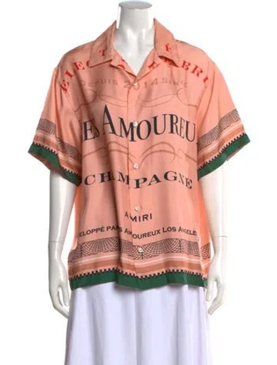 Pre-owned Amiri Silk Graphic Print Button-up Top In Pink