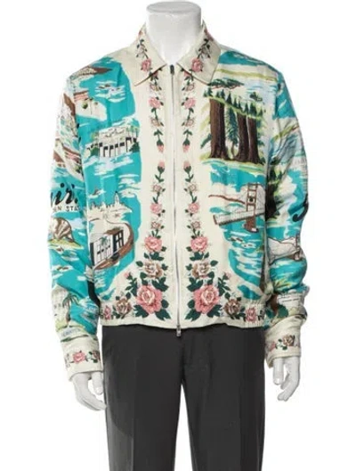 Pre-owned Amiri Silk Graphic Print Jacket In Blue