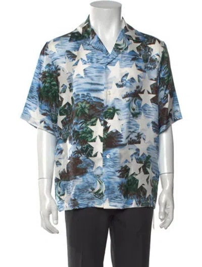 Pre-owned Amiri Silk Graphic Print Shirt In Blue
