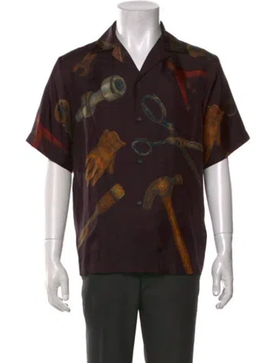 Pre-owned Amiri Silk Graphic Print Shirt In Brown
